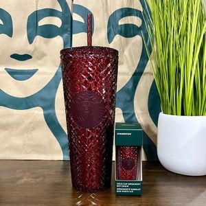 🍷Starbucks {SET} 2022 Merlot JEWELED Tumbler AND Keychain Ornament Set